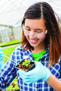 Student with plant